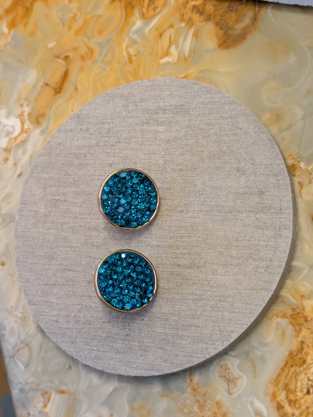 Blue Crystal Round Stud Earrings Large Sparkly Gorgeous